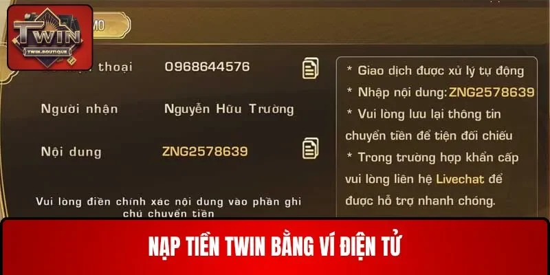 Nạp tiền vào TWIN từ ví điện tử